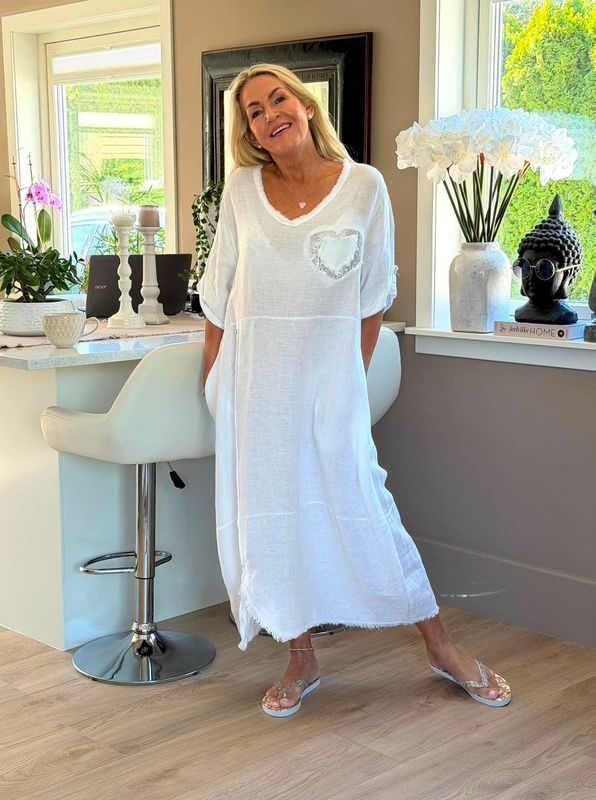 Sequin Heart Linen Dress