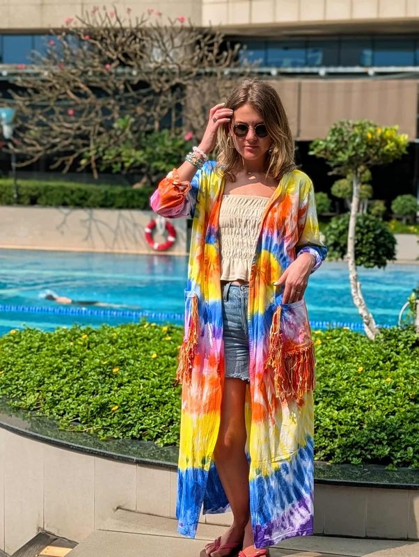 Tie Dye Fringe Kimono