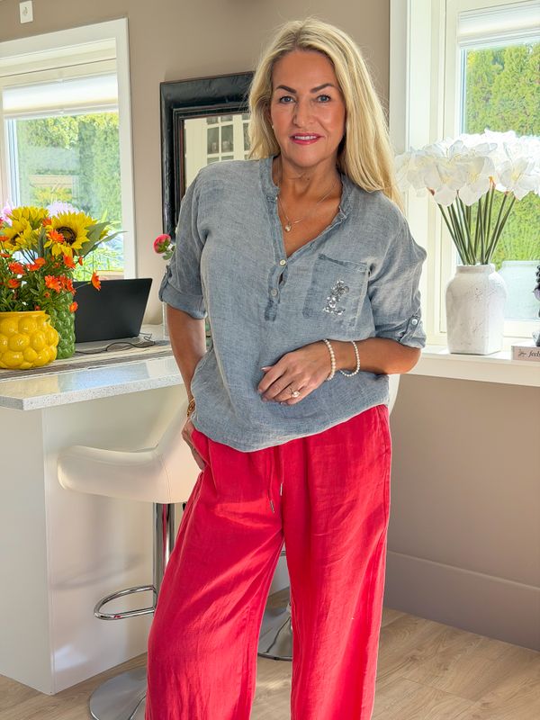 Red Linen Pant