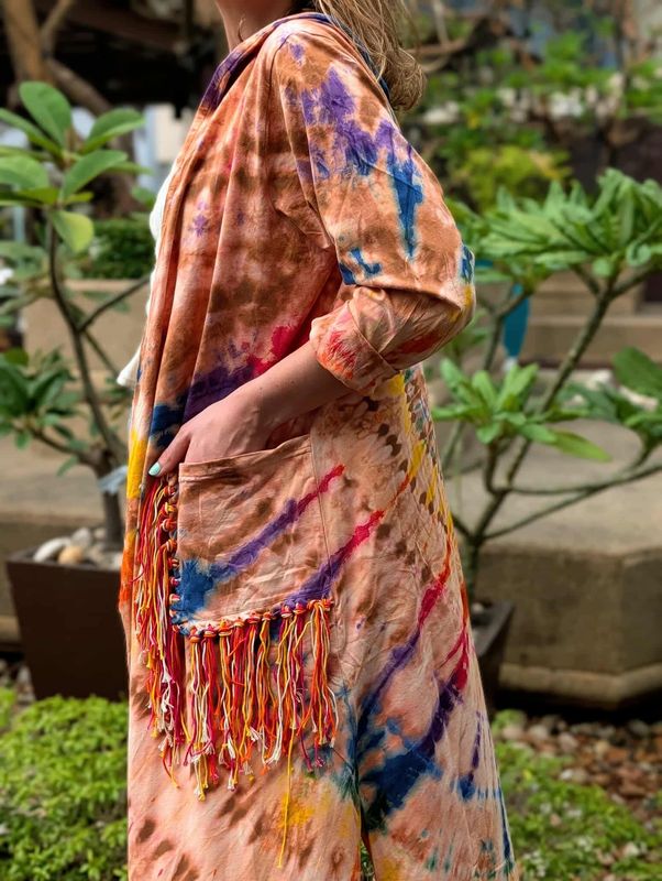Tie Dye Fringe Kimono
