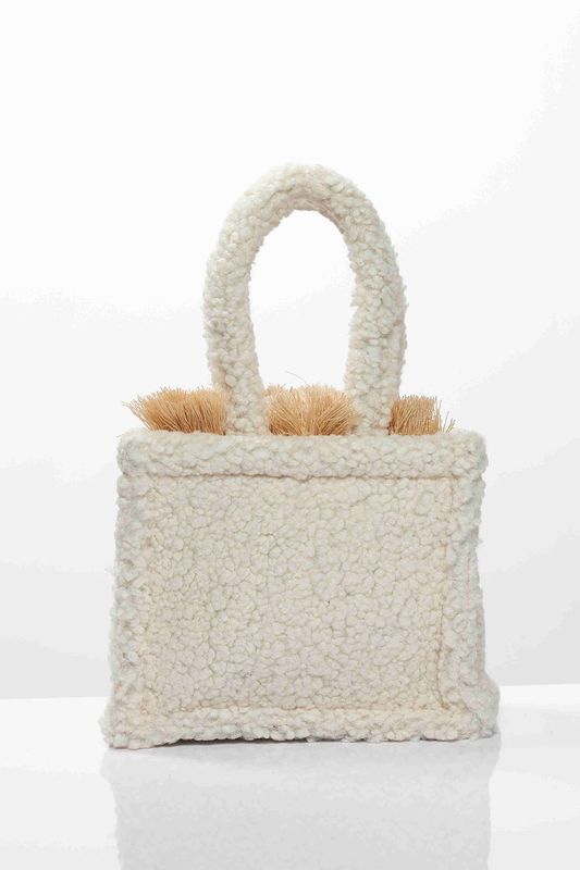 Beige Teddy Mini Tote Bag Sorena