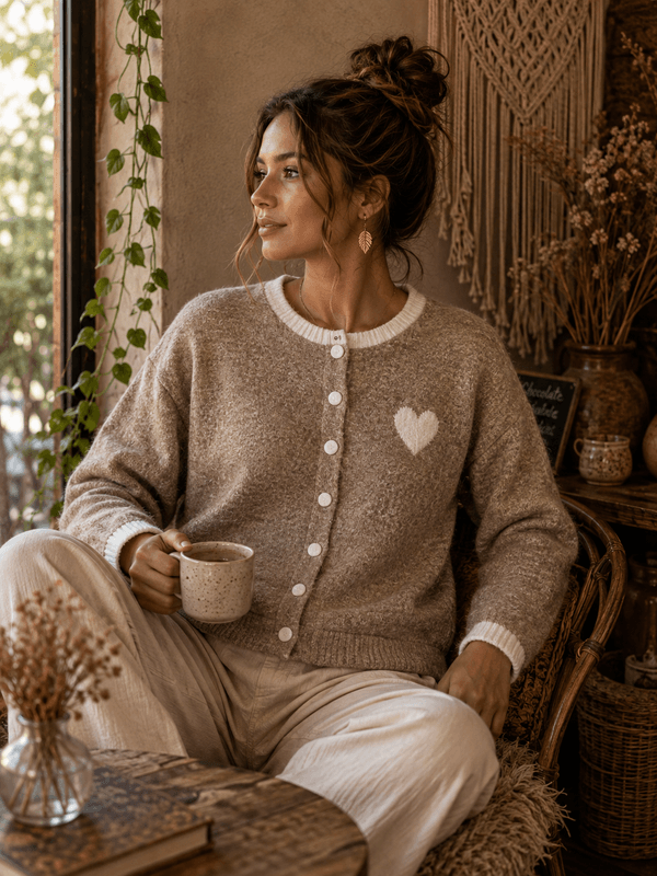 Heart Viscose Oversized Cardigan